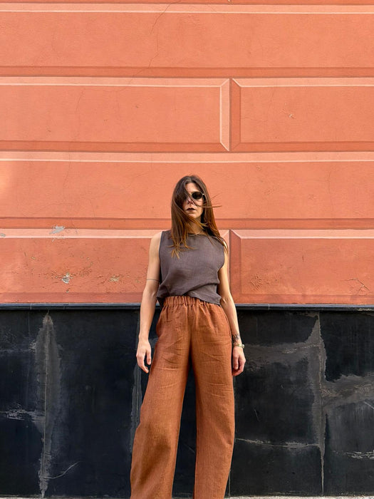 Top Emilia in lino marrone testa di moro