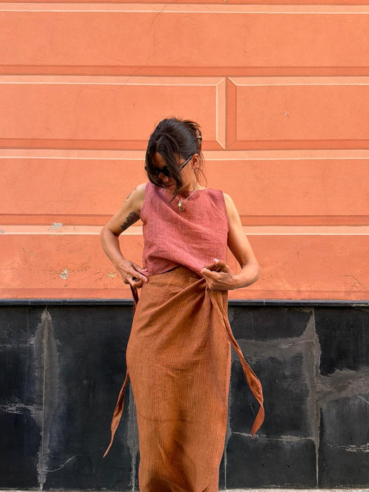 Gonna Matilda in lino color terracotta