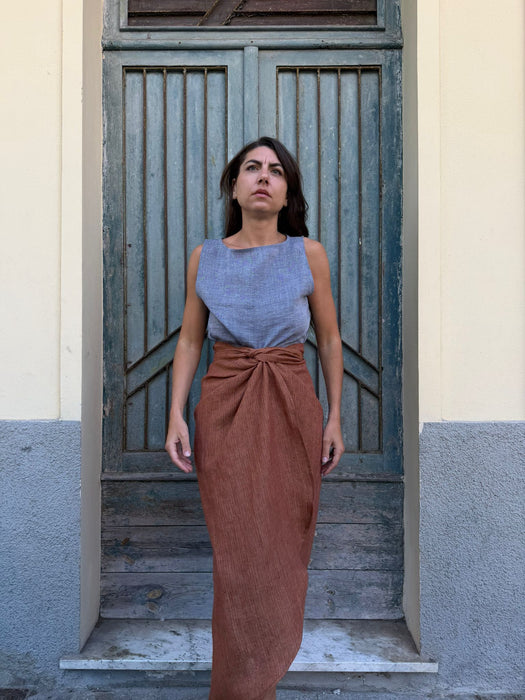 Top Emilia in lino azzurro jeans
