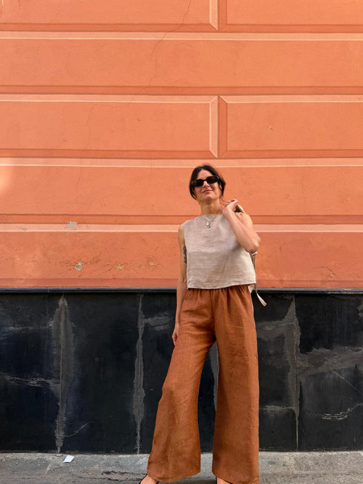 Pantaloni Mia in lino color terracotta