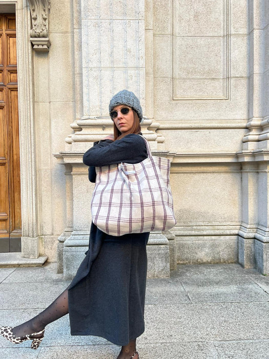 Borsa in lana a quadri panna