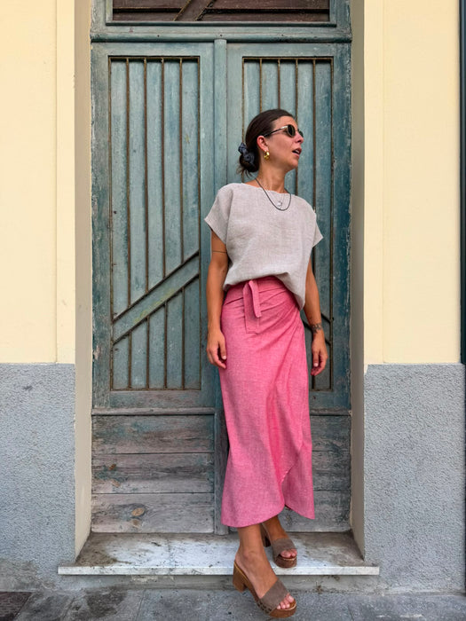 T-shirt Scatoletta in lino sabbia