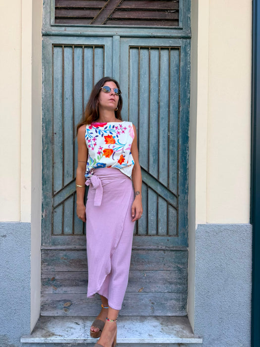 Top Emilia in cotone a fiori colorati