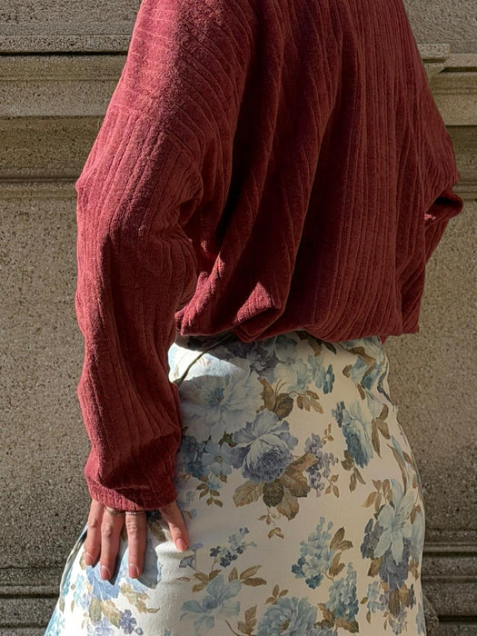 Gonna Matilda in gabardine a fiori azzurri