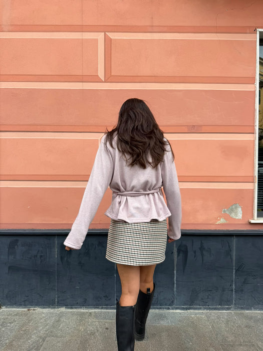 Gonna Matilda corta in twill di lana verde/tabacco/avorio