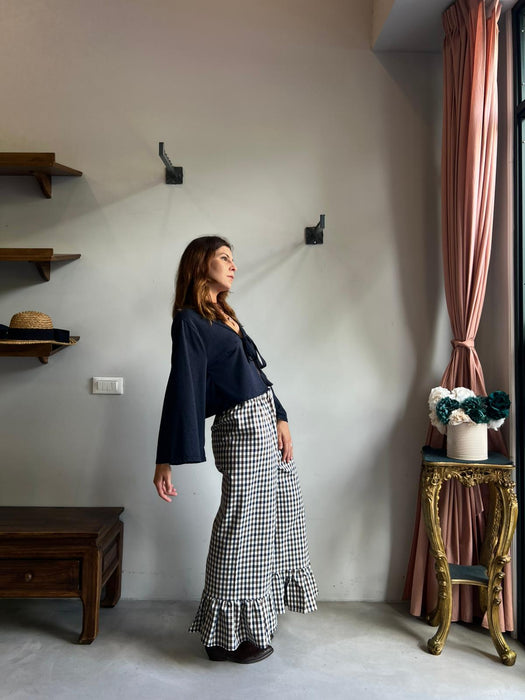 Pantaloni Ines a quadretti blu e marroni