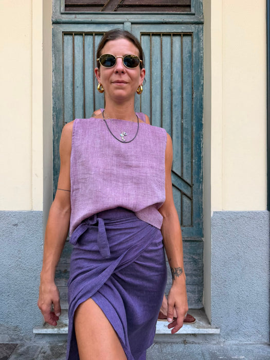 Top Emilia in lino rosa ciliegia