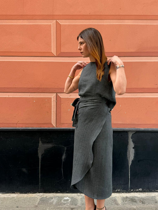 Gonna Matilda in lino color grigio scuro