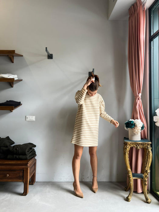 Abito Deborah a righe panna e beige