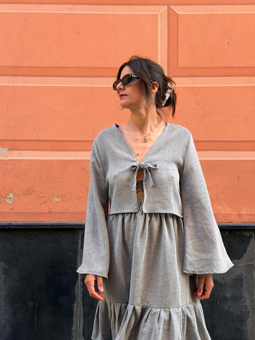 Gonna Olivio in lino color azzurro polvere