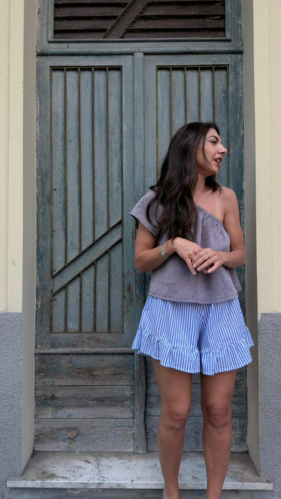 Top Ludovico in lino color lilla mélange
