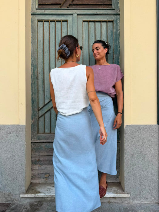 Gonna Matilda in lino e viscosa azzurra