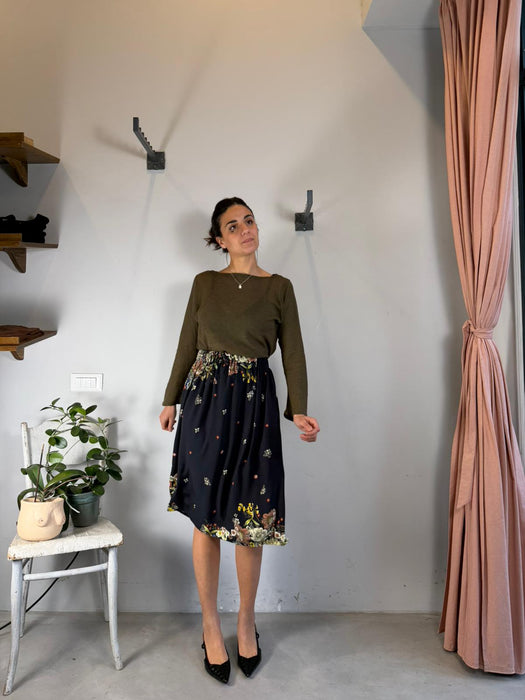 Gonna Beatrice midi nera a fiori