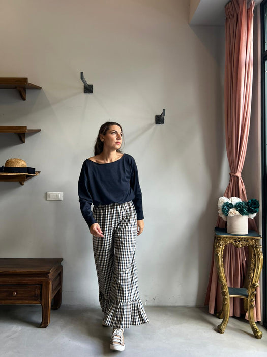 Pantaloni Ines a quadretti blu e marroni