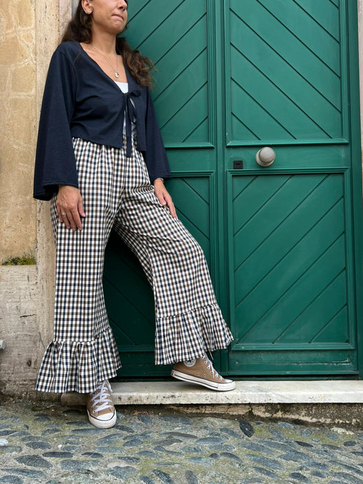 Pantaloni Ines a quadretti blu e marroni