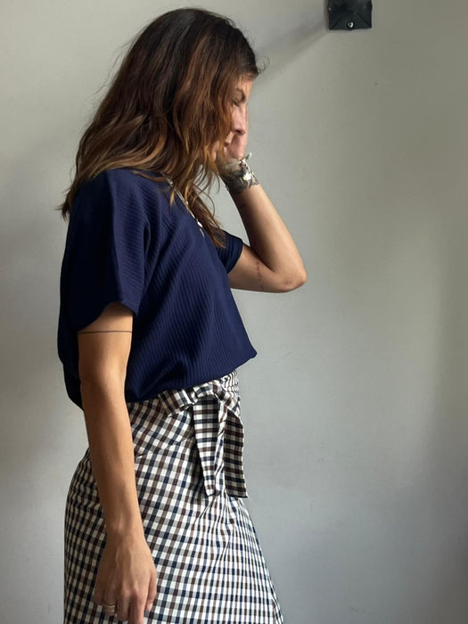 Gonna Matilda lunga a quadretti blu e marrone