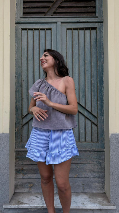 Top Ludovico in lino color lilla mélange