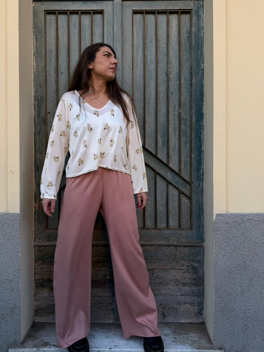 Pantaloni Mia in viscosa rosa antico