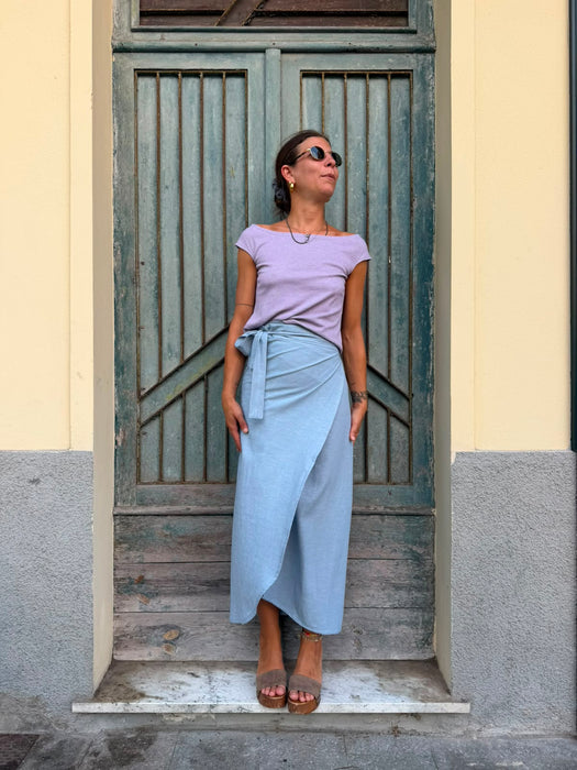 Gonna Matilda in lino e viscosa azzurra